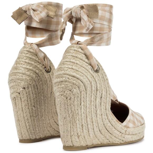 Altuzarra Stevie Checked Espadrille Wedges Gingham‎ Wrap Tie High Heel Size 6.5 - Picture 5 of 16